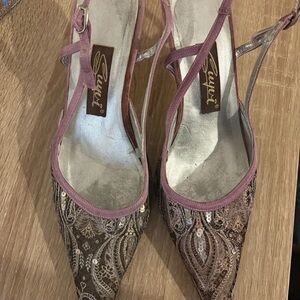 Seychelles Mauve Pink Paisley Embellished Pointed Slingbacks